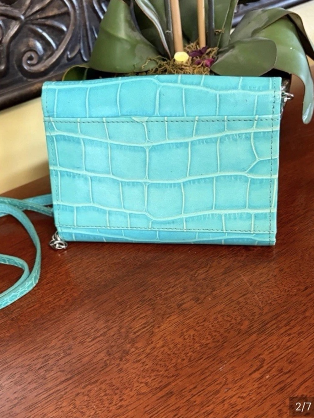 Brighton Turquoise Croc-Embossed Crossbody with Silver-Tone Turn Lock - Picture 2 of 8